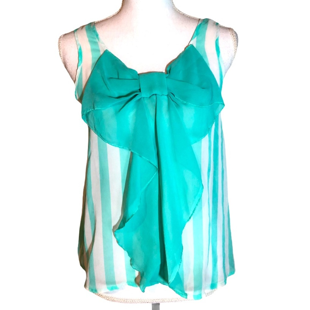 Cutest stripe aqua pussy bow tank top
